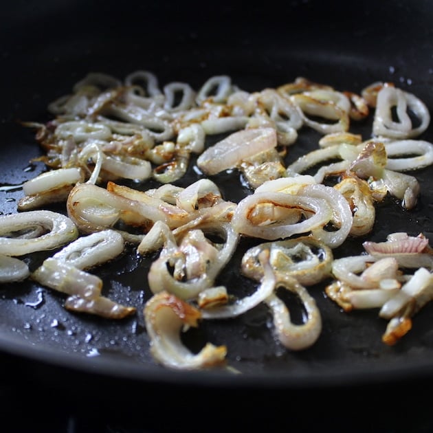 Onions sauteeing in pan