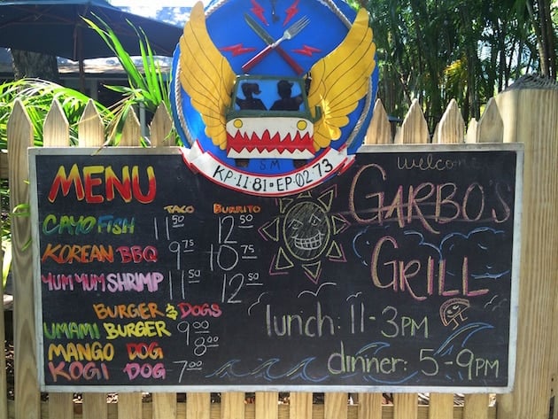 Colorful chalkboard menu at Garbo\'s Grill in Key West 