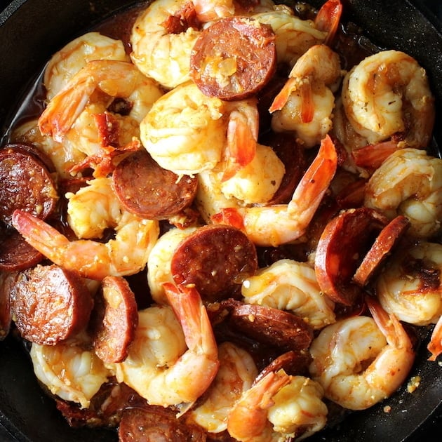 Cooked shrimp and chorizo appetizer