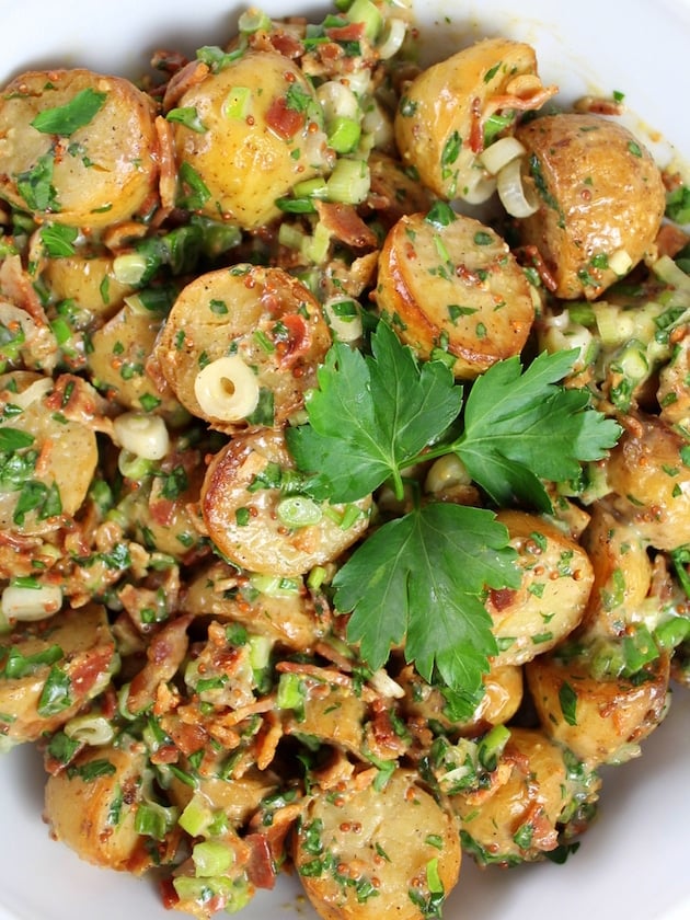 Close up of Salt and Vinegar Potato Salad in bowl