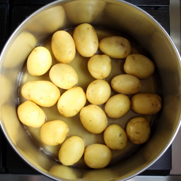 Cooking baby potatoes in large pot