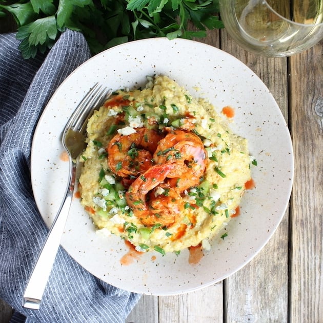 Buffalo Shrimp and Blue Cheese Grits