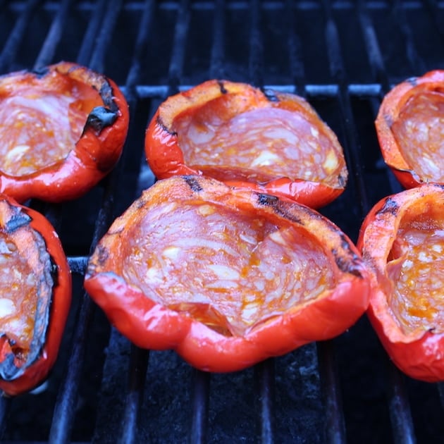 Red peppers after grilling