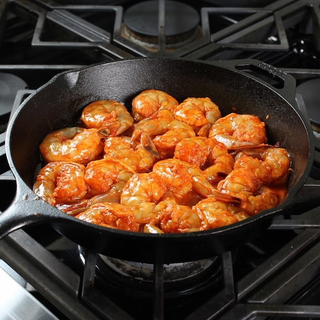 Sauteing shrimp in cast iron skillet