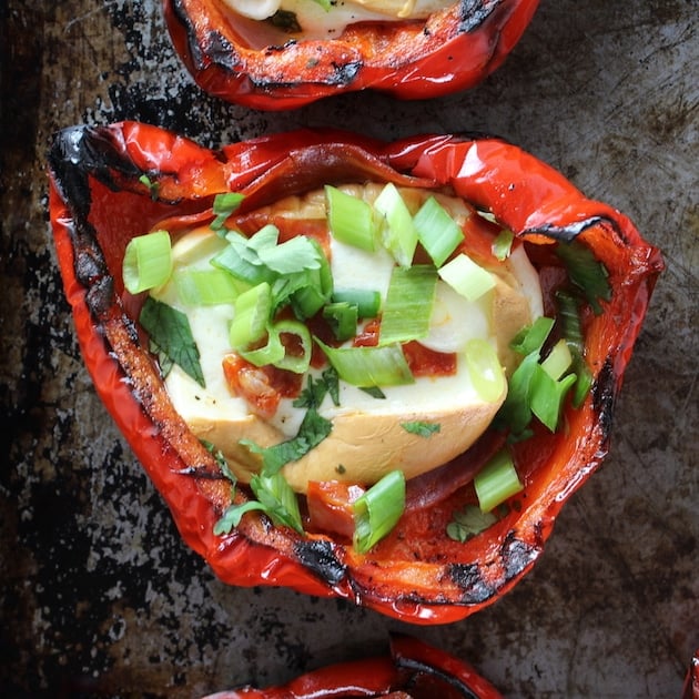 Close up over top -  Smoked Mozzarella Chorizo Peppers