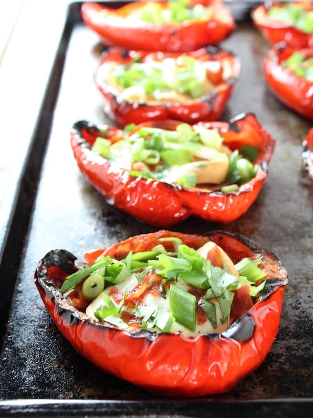  Smoked Mozzarella Chorizo Peppers on a baking sheet