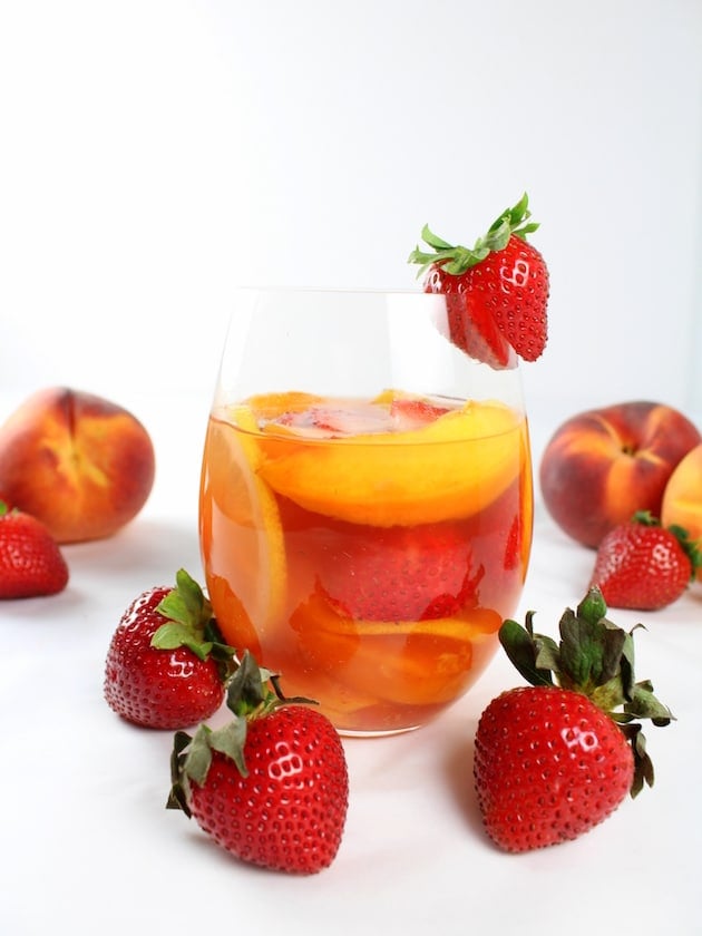 Strawberry Peach Rosé Sangria in a glass