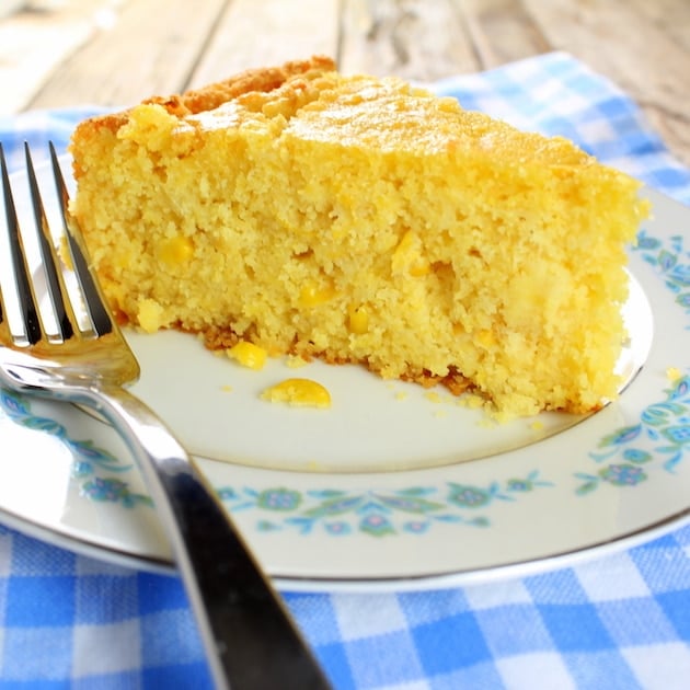 A piece of cornbread on a plate