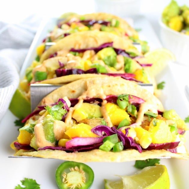 Eye level Fish Tacos with Mango Guacamole