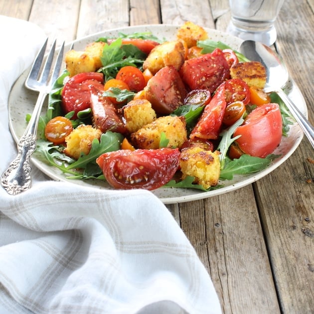 Plate of Heirloom Tomato Cornbread Salad