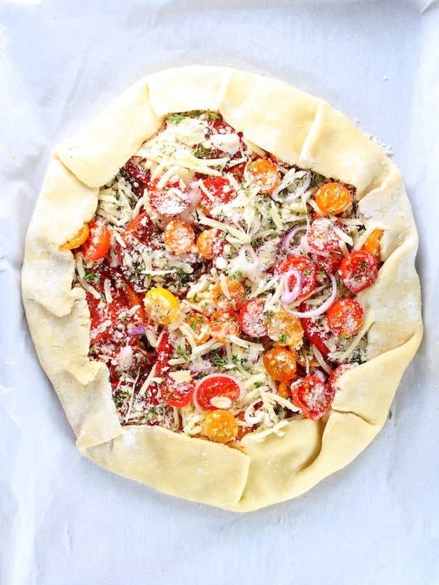 Tomato galette before baking