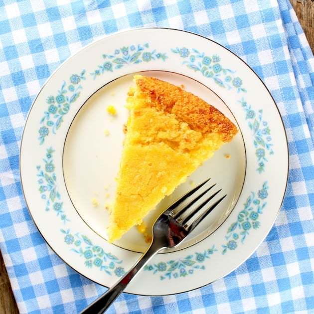 over top plate with wedge of Cornbread