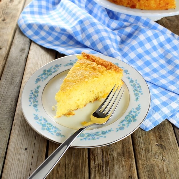 A plate of Caribbean Cornbread on farm table