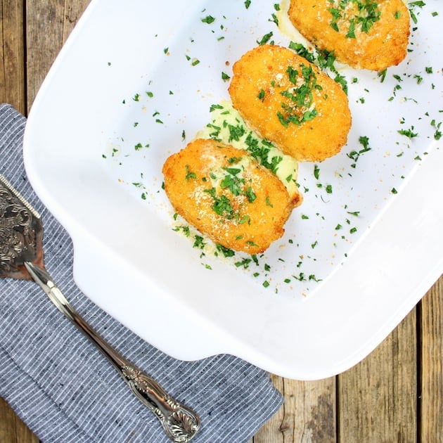 Partial baking dish of Broccoli Cheese Chicken