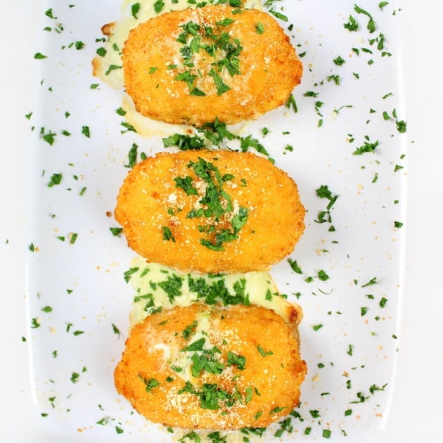 Breaded Broccoli Cheese Chicken on a platter