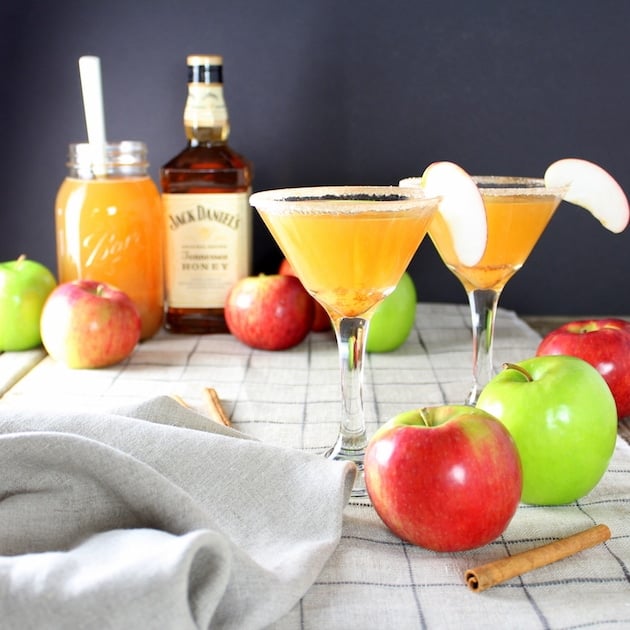 Apple Cider Honey Jack Martinis with apple garnish