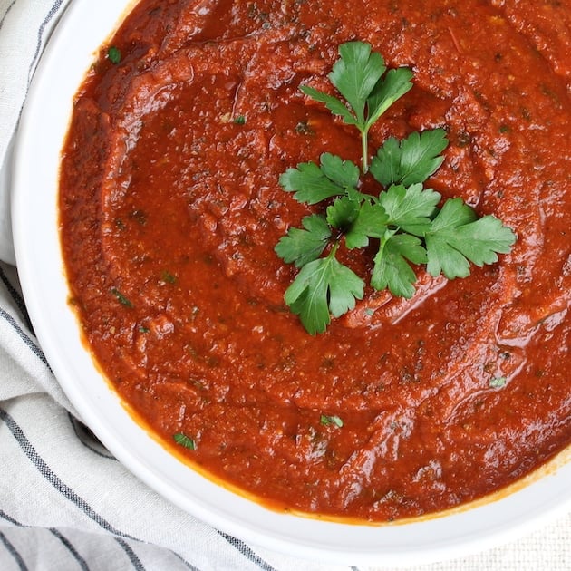 Marinara sauce in a large serving bowl.