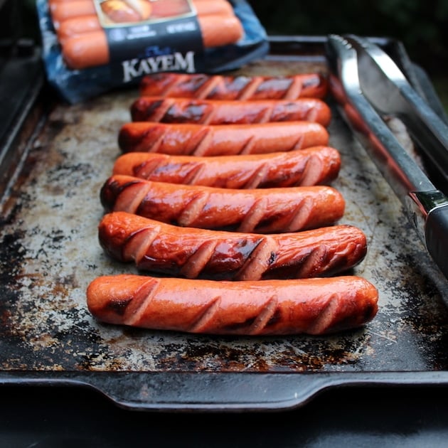 A hot dog on a grill