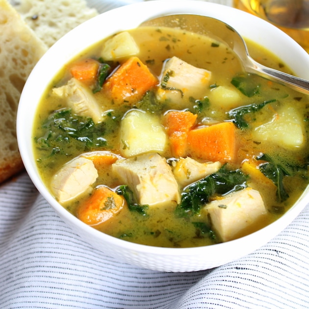 Bowl of Kale and Butternut Squash Turkey Soup