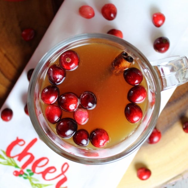 Warm Cranberry Apple Hard Cider in glass mug