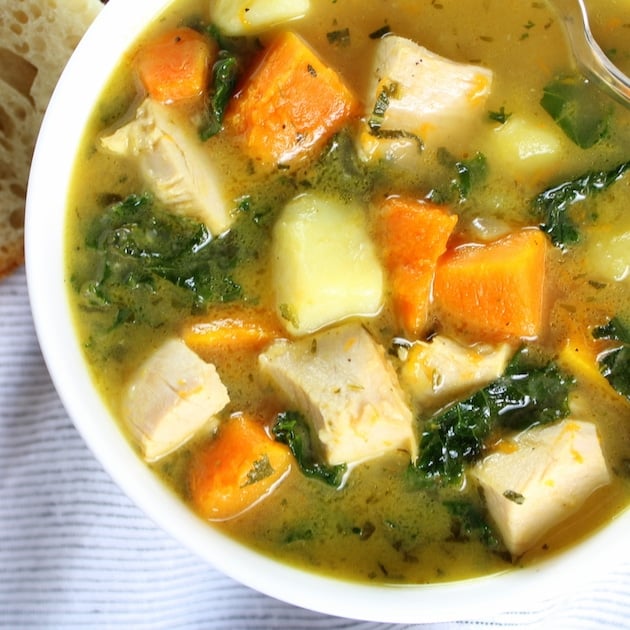 Close up partial Kale and Butternut Squash Turkey Soup