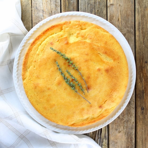 Homemade Cornbread on plate with Thyme