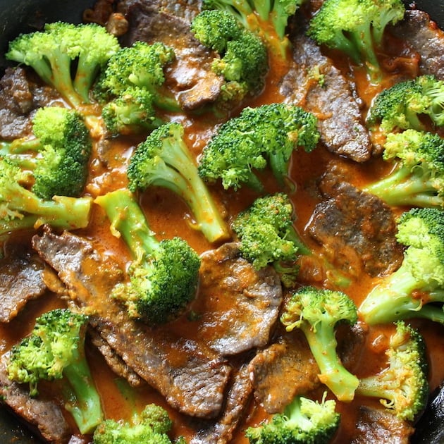 Thai Beef And Broccoli Recipe Image - Over Top Up Close