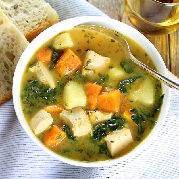 Bowl of Kale and Butternut Squash Turkey Soup