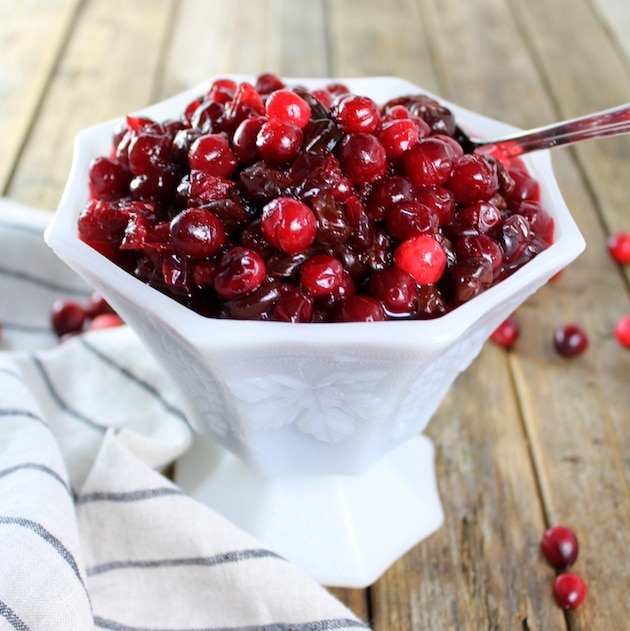 Cranberry And Dried Cherry Sauce in white serving dish