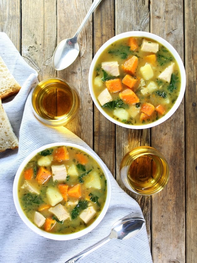 Two bowls of Kale and Butternut Squash Turkey Soup