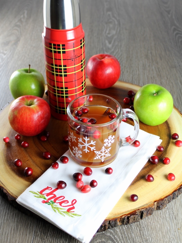Warm Cranberry Apple Hard Cider with thermos