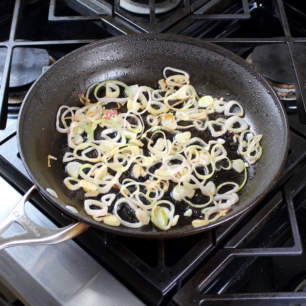 Shallots cooking in saute pan