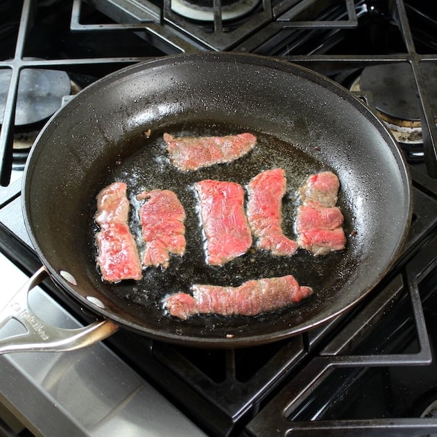 Searing beef in fry pan on high heat