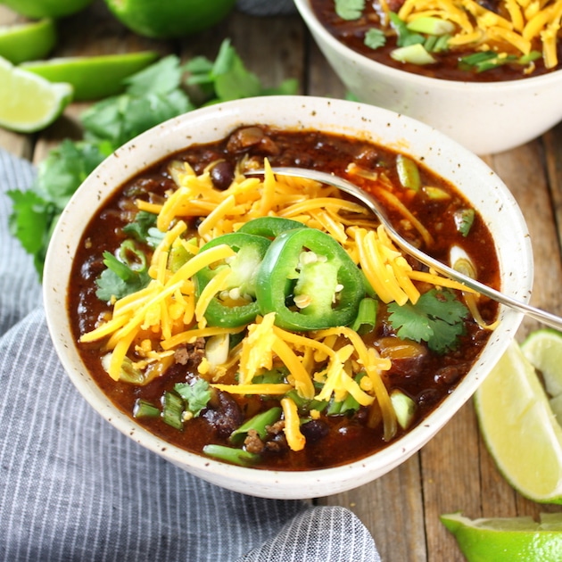 Stout Beer Chili in a serving bowl