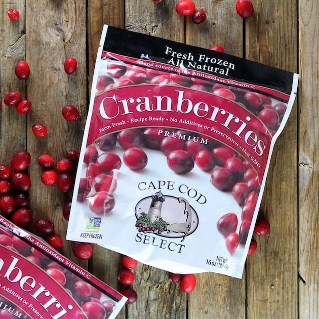 Package of frozen cranberries.