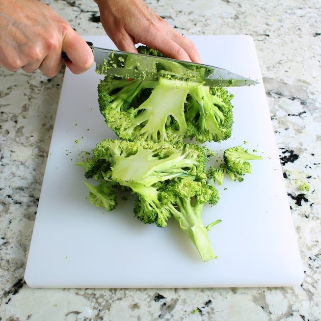 Slicing a head of Broccoli