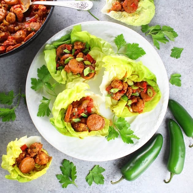 Andouille Sausage and Cajun Shrimp Lettuce Wraps