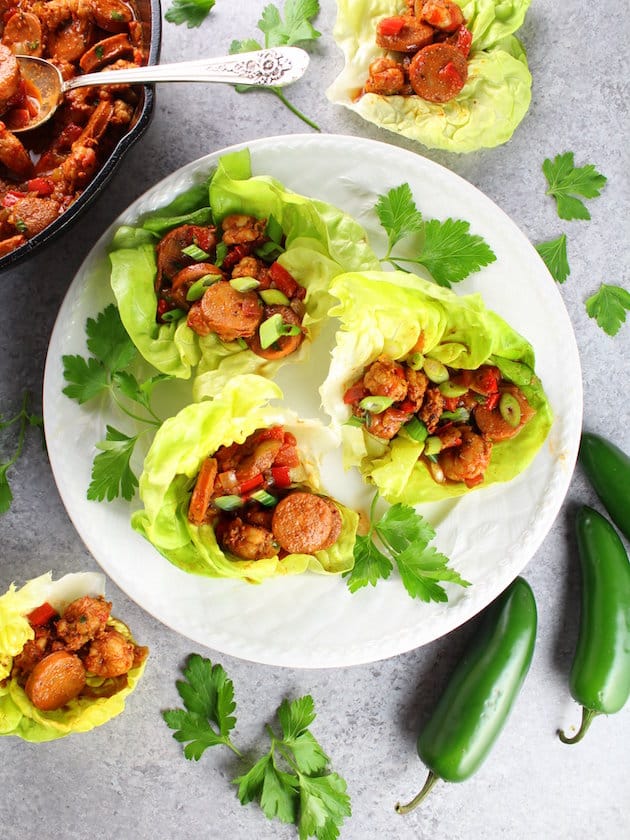 Andouille Sausage and Cajun Shrimp Lettuce Wraps