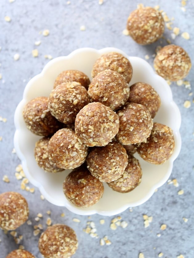 Small bowl of Apple Crisp Energy Bites