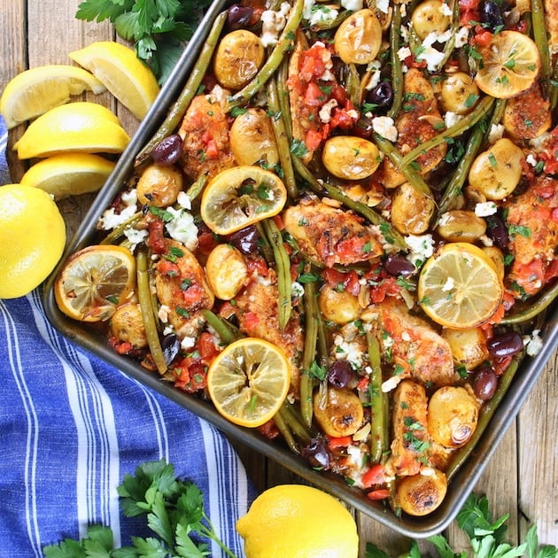 Greek Chicken Sheet Pan Dinner with Green Beans and Feta