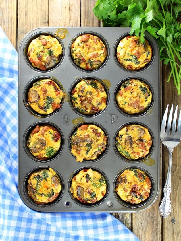 Healthy Kale Egg Breakfast Cups in a muffin tin