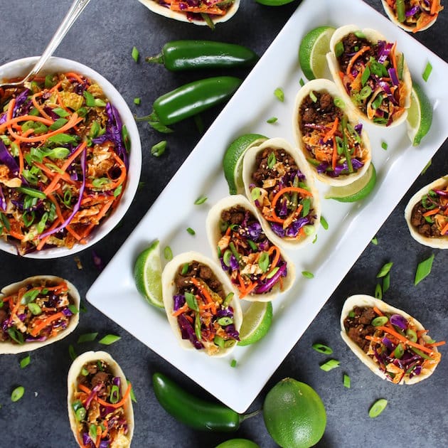 Korean Mini Taco Boats with Spicy Asian Slaw