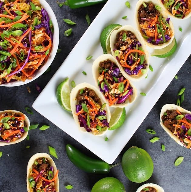 Korean Mini Taco Boats with Spicy Asian Slaw