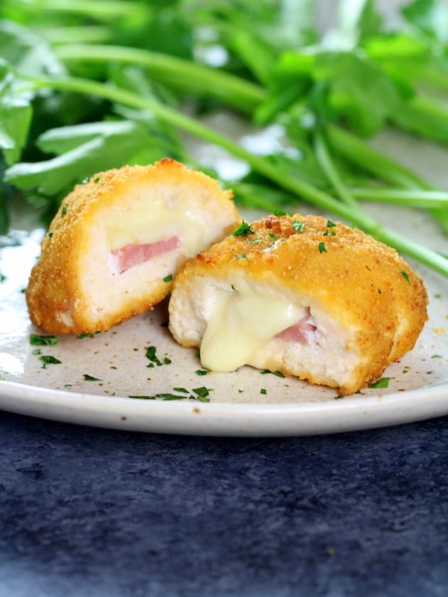 breaded chicken stuffed with ham and cheese