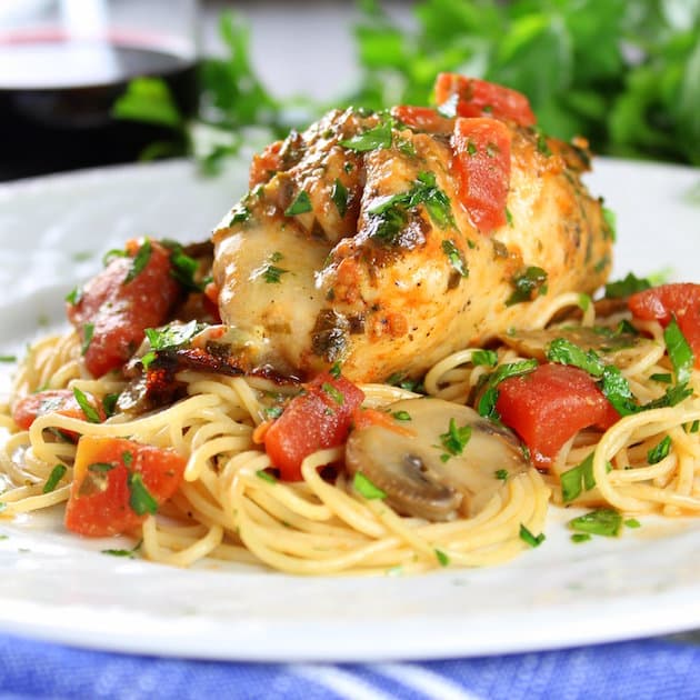 Italian Chicken Cannelloni on a bed of angel hair pasta