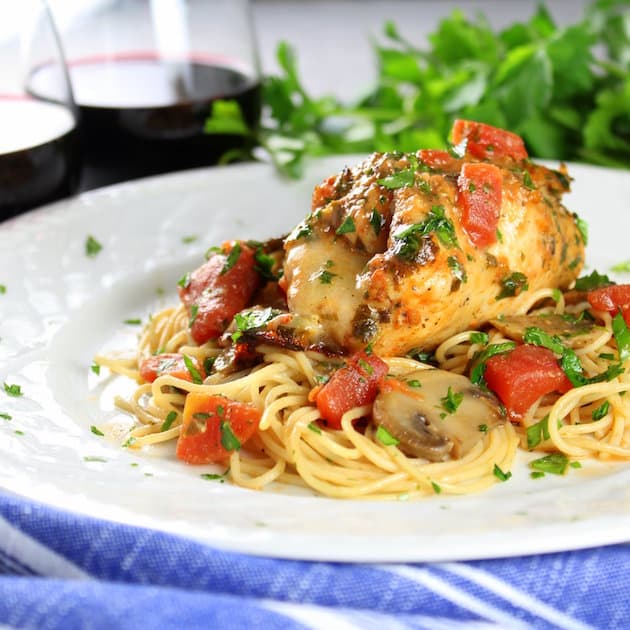 Italian Chicken Canneloni on angel hair pasta