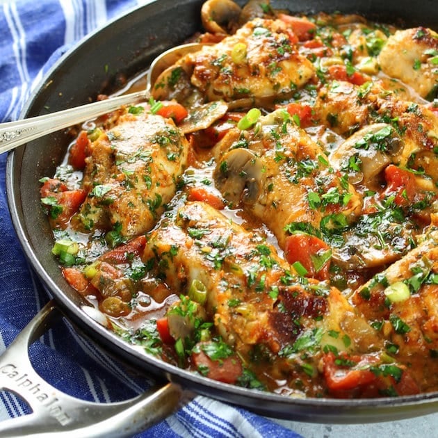 Italian chicken cooked with mushrooms and tomatoes 