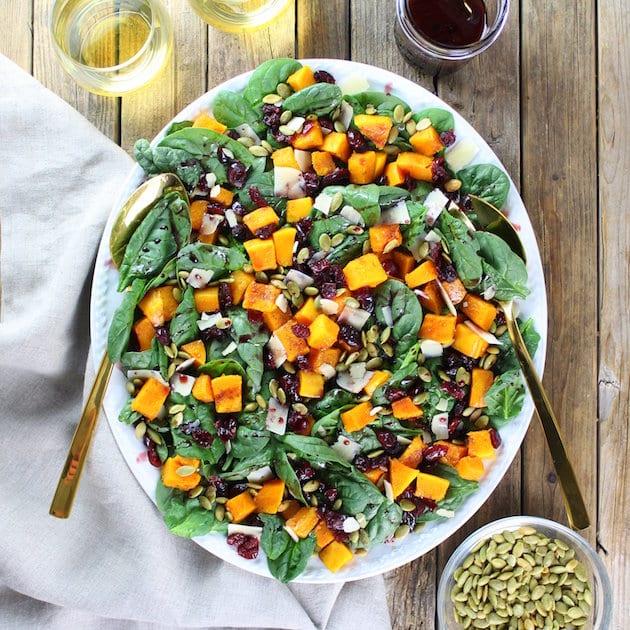 Roasted Butternut Squash, Cranberry and Spinach Salad with a Cran-Cabernet Dressing