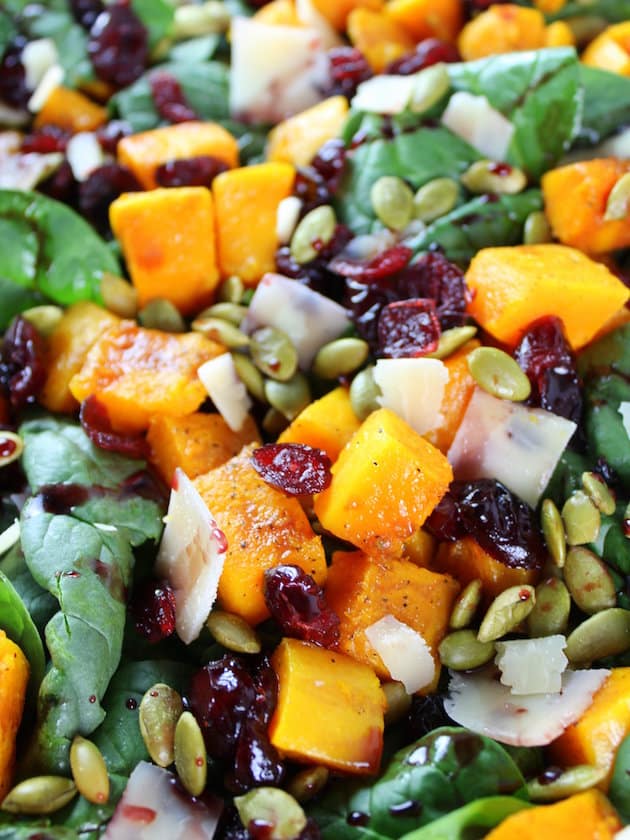 Roasted Butternut Squash, Cranberry and Spinach Salad with a Cran-Cabernet Dressing