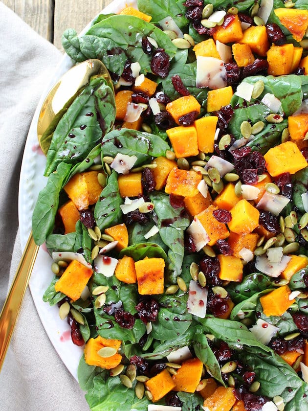 Roasted Butternut Squash, Cranberry and Spinach Salad with a Cran-Cabernet Dressing